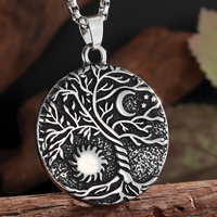 Vintage Tree Of Life Sun And Moon Pendant Necklace Celtic Nordic Round Rune 1093