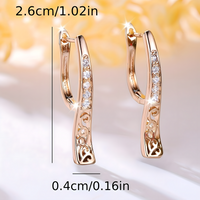 Charming Female Rose Gold Hoop Dangle Earring White Zircon Pavé Stone Carved 639