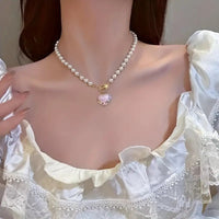 Elegant Faux Pearl Beads Heart-Shaped Pendant Necklace Women Baroque Style 81 UK