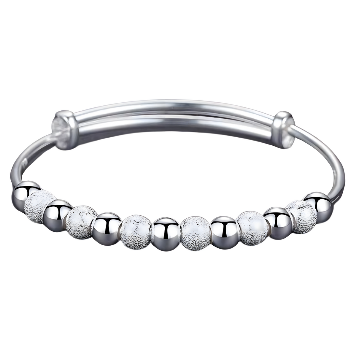 925 Silver-Colour Beaded Bangle Bracelet Women –Adjustable Round Ball Design 683