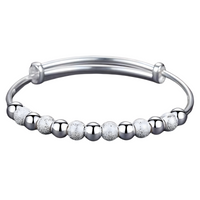 925 Silver-Colour Beaded Bangle Bracelet Women –Adjustable Round Ball Design 683