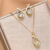 Gold Color Necklace and Earrings Set Women – Elegant Teardrop Zircon Pendant 698