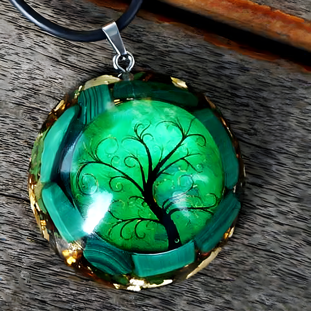 Orgonite Energy Pendant Green Malachite Tree Of Life Necklace –Resin Orgone 1075
