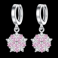 925 Silver-Plated Alloy Pink Petal Zircon Crystal Flower Earrings for Women 1047