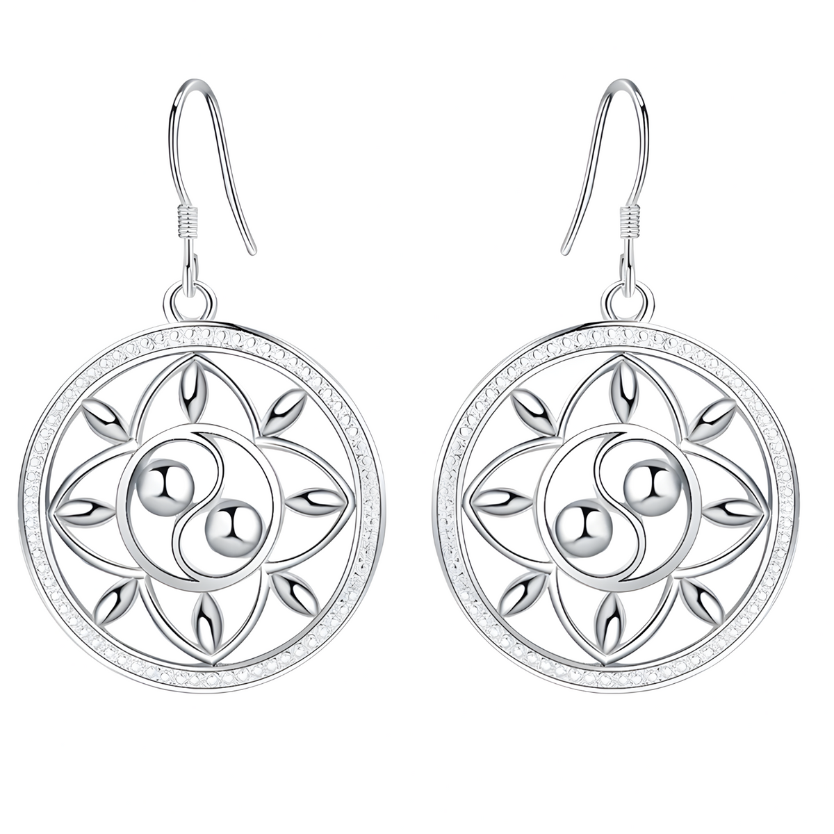Circular Lotus Drop Earrings for Women, Mandala Style Round Dangle Earrings 1422