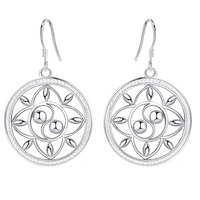Circular Lotus Drop Earrings for Women, Mandala Style Round Dangle Earrings 1422