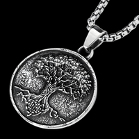 Stainless Steel Vintage Tree Of Life Pendant Necklace Textured Nordic Style 1071