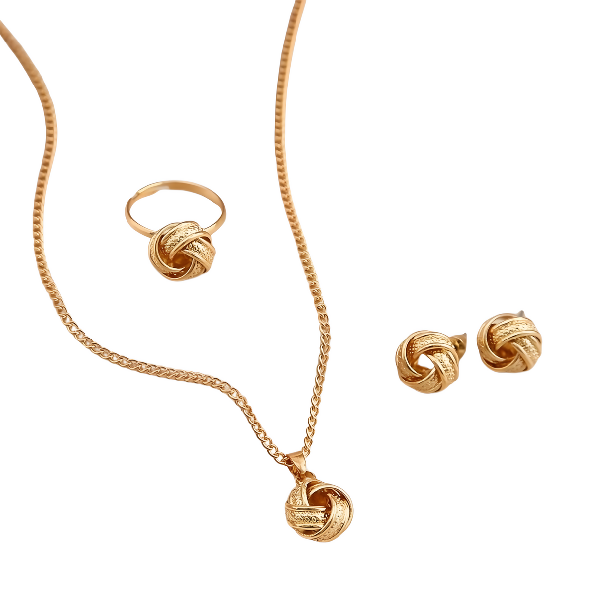 4PCS Gold Twist Knot Jewellery Set Women – Zinc Alloy Necklace, Stud Earring 673
