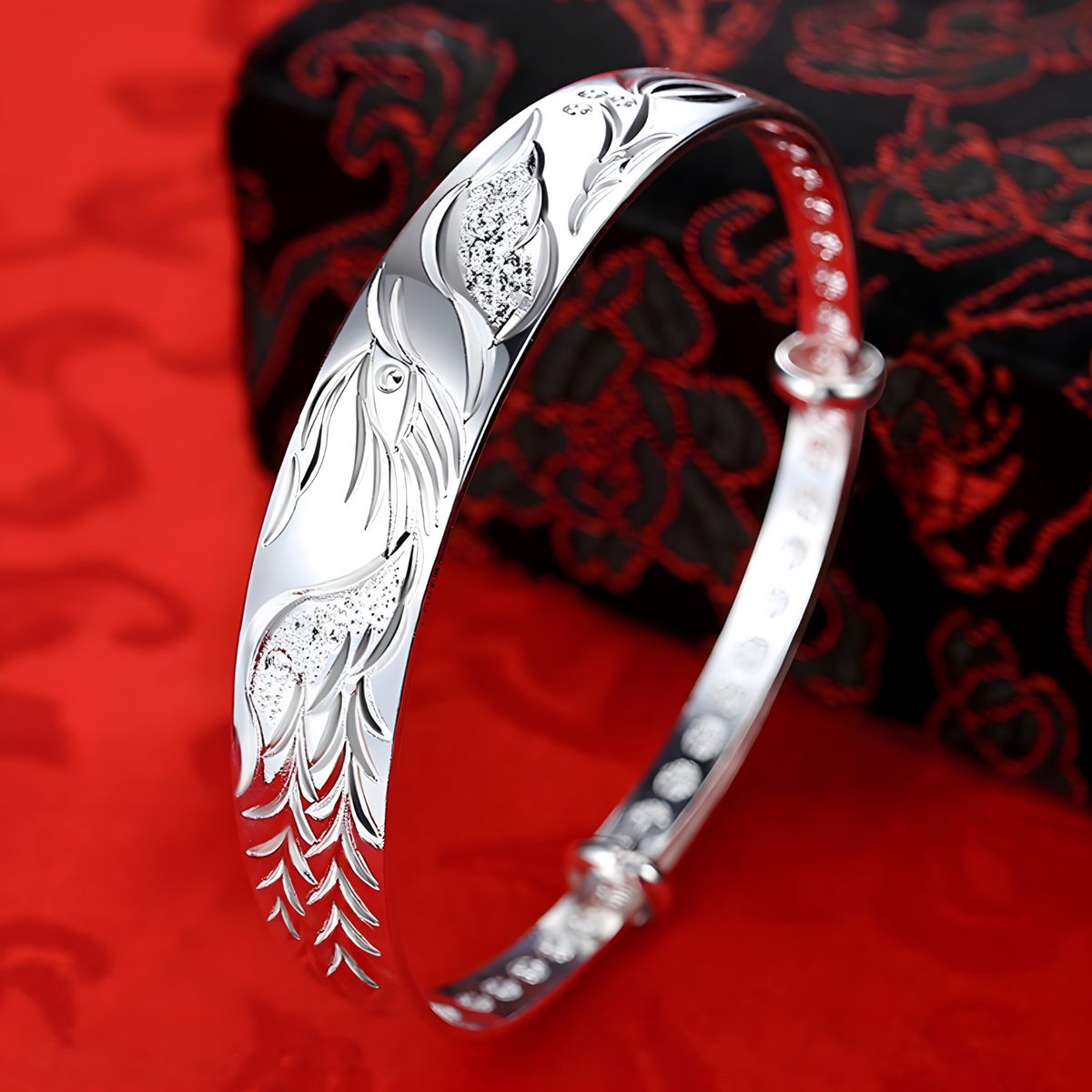 Unified Jewellery Phoenix Bangle Adjustable Open Cuff Silver Tone Statement 1897