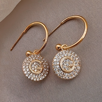 Gold G Letter Drop Earrings Women – Sparkling Round Crystal Dangle Earrings 688