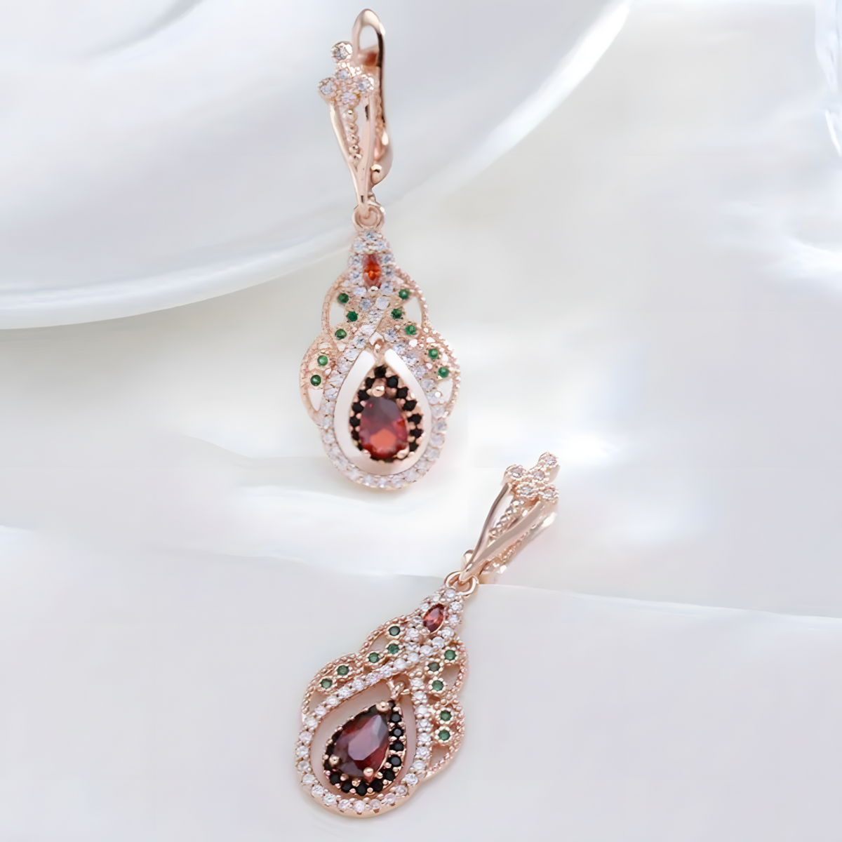 Rose Gold-Tone Teardrop Dangle Earring Women Vintage Chandelier Water-Drop 810