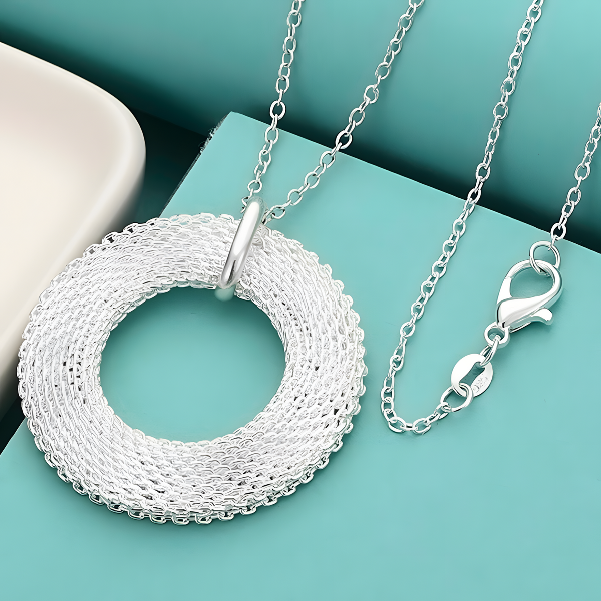 Unified Jewellery Large Circle Mesh Pendant Necklace Women Statement Silver 1823