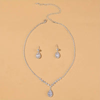 Women Silver Plated Zircon Pendant Necklace&Earring Fine Jewelry Set Wedding 59