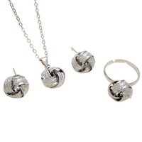Twisted Knot Jewellery Set For Women, Silver Tone Pendant Necklace Stud 1717