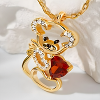 Teddy Bear Heart Necklace Women–Zinc Alloy Gold Colour Outline Bear Pendant 1172
