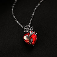 Womens Red Heart Rose Pendant Necklace-Black Rhodium-Plated Alloy, Faceted 1315