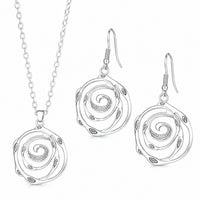 Spiral Rose Jewellery Set Women, Antique Silver Tone Hollow Floral Pendant 1716