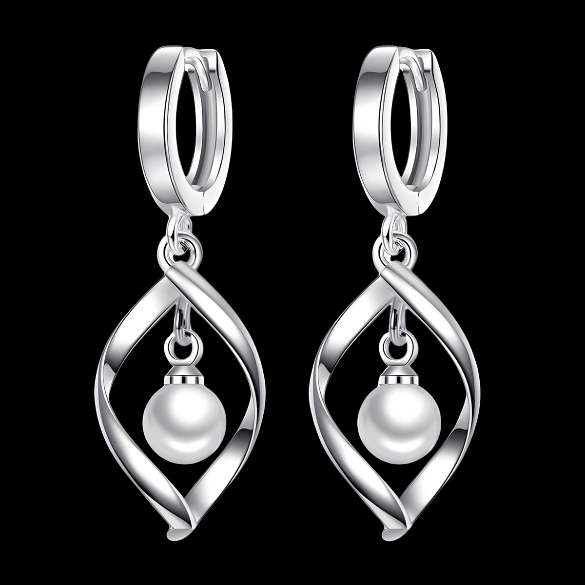 925 Silver-Plated Twisted Hoop Pearl Earrings – Modern Drop Design for Women 929