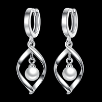 925 Silver-Plated Twisted Hoop Pearl Earrings – Modern Drop Design for Women 929