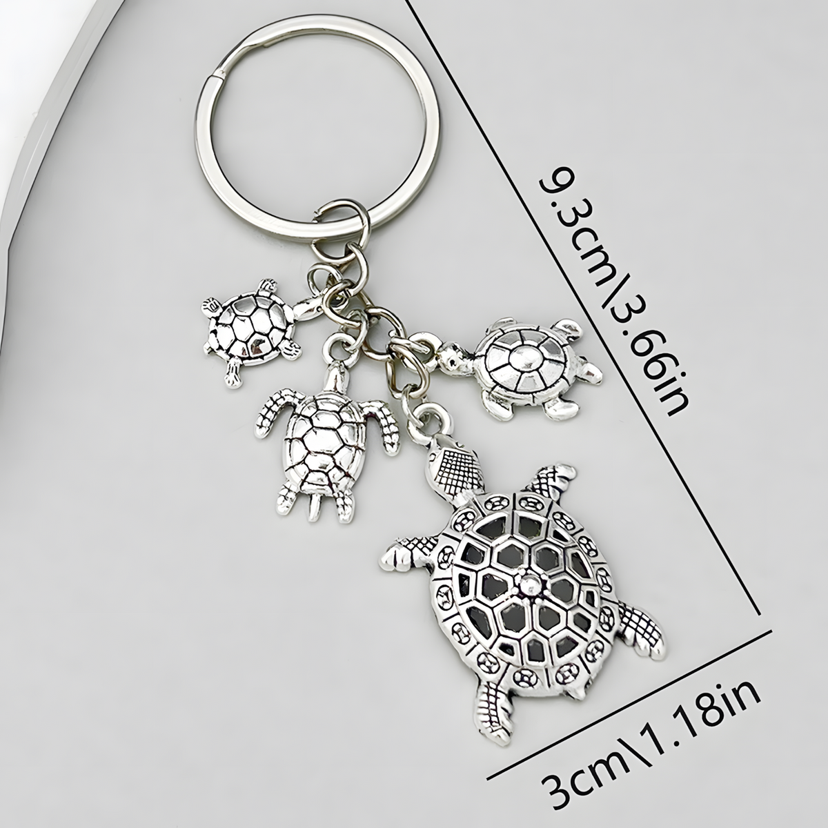 Silver Tone Sea Turtle Family Keychain Mother Father Baby Turtles B30