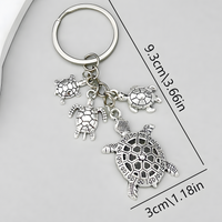 Silver Tone Sea Turtle Family Keychain Mother Father Baby Turtles B30