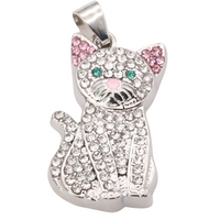 Cat Pendant Necklace For Women Silver Tone Look Crystal Kitten Charm Animal B246