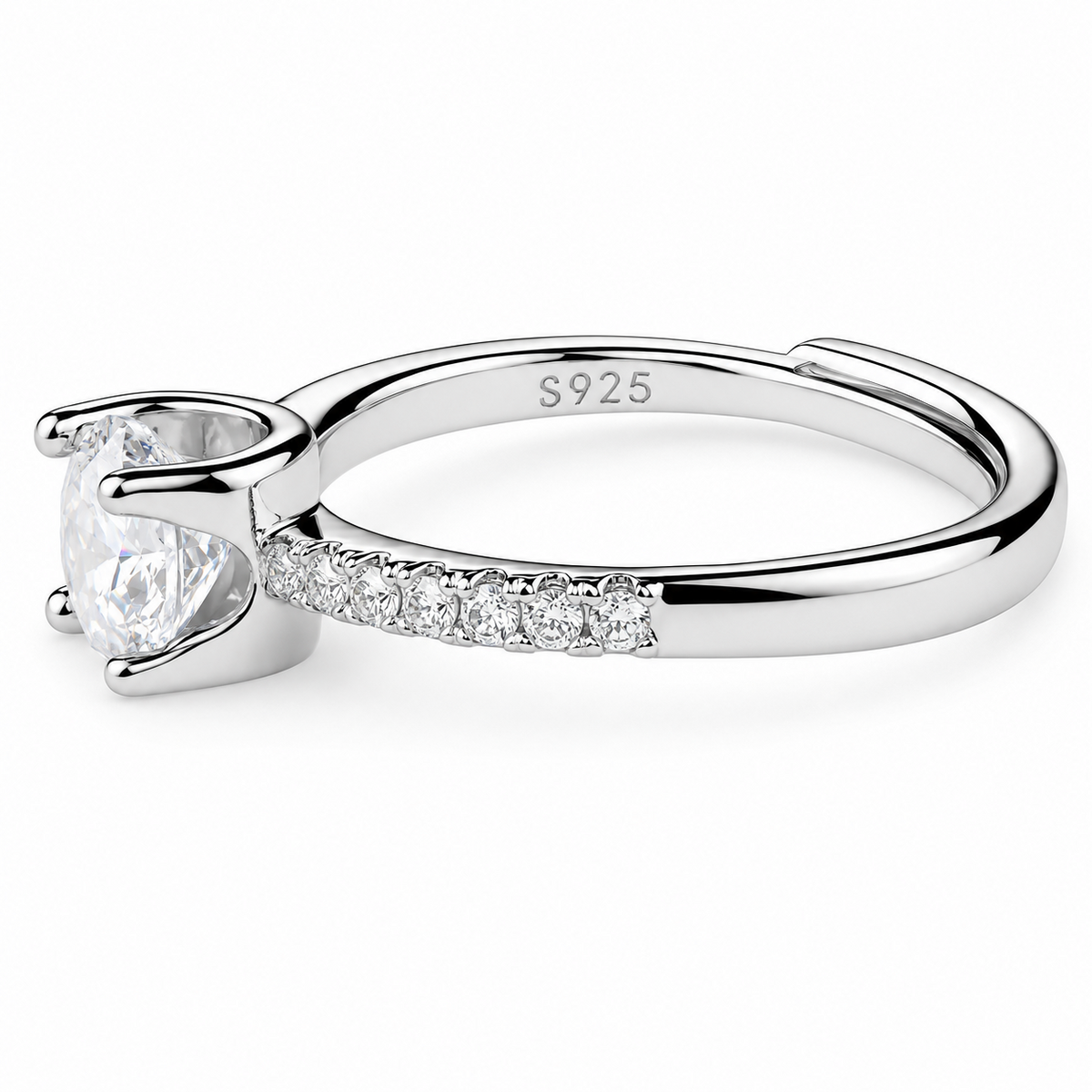 Women's Adjustable Silver Tone Ring Cathedral Band With Shoulder Sparkle 1619