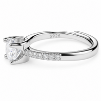 Women's Adjustable Silver Tone Ring Cathedral Band With Shoulder Sparkle 1619