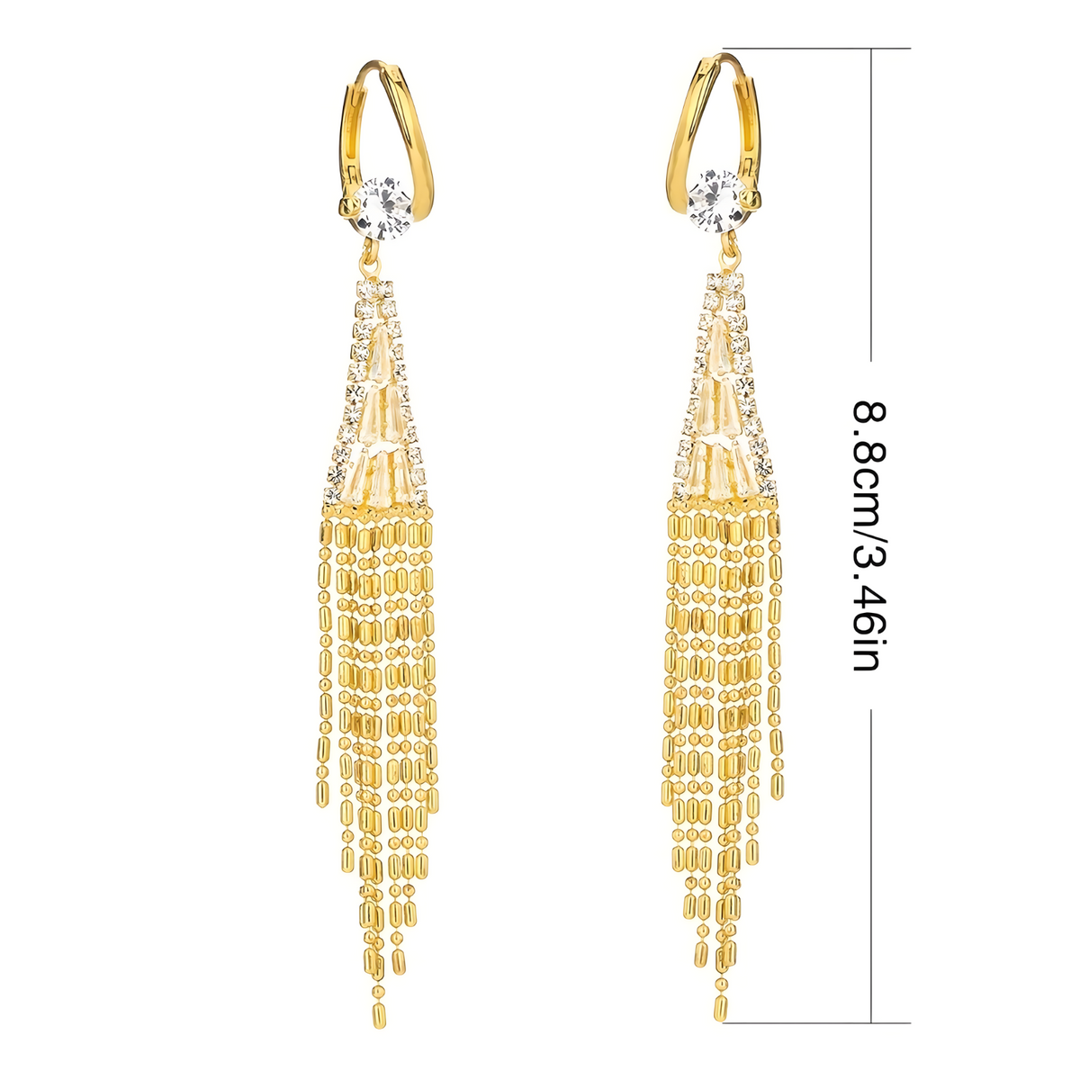 Elegant Gold Tassel Drop Earrings for Women – Long 8.8cm Dangling Earrings 782