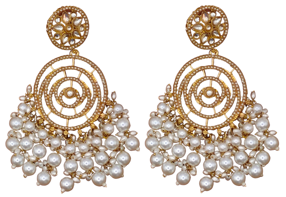 Elegant Bollywood Inspired Gold Kundan Earrings - Traditional Indian Jewelry 181