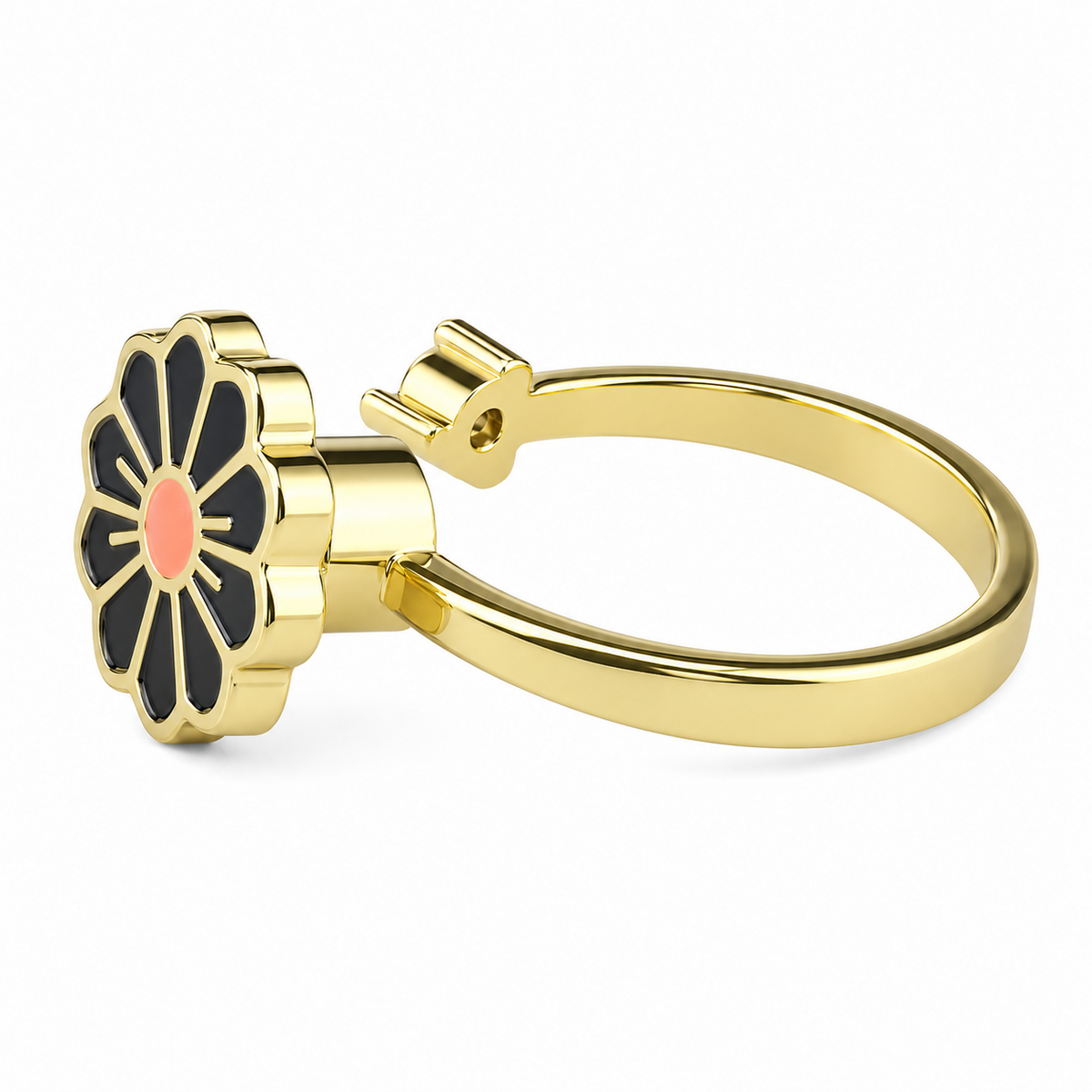 Daisy Flower Adjustable Open Ring Gold Tone Statement Ring Clear Accent 1595