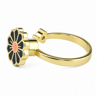 Daisy Flower Adjustable Open Ring Gold Tone Statement Ring Clear Accent 1595