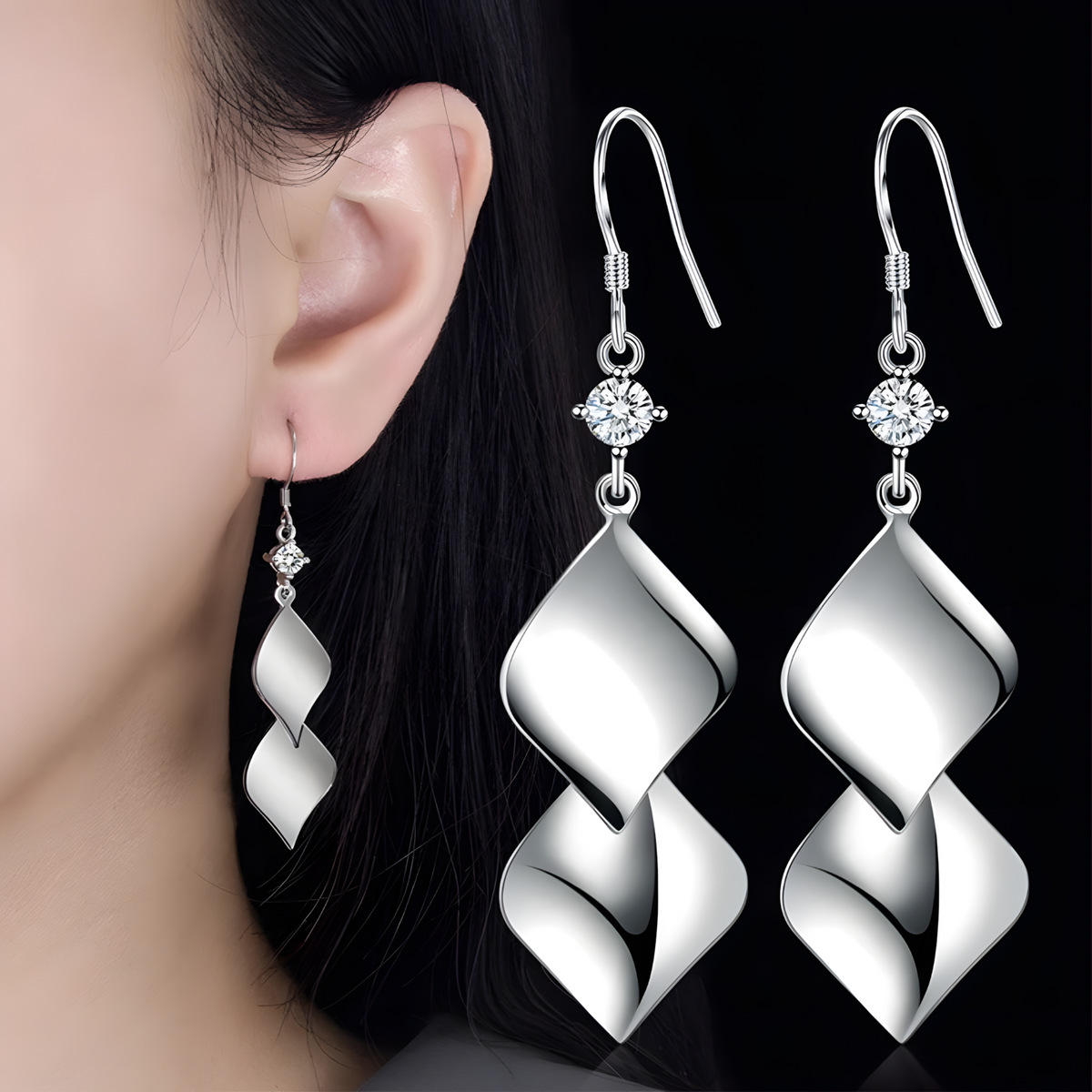 Sterling Silver Twisted Drop Dangle Earrings for Women – Real 925 AAA Cubic 291