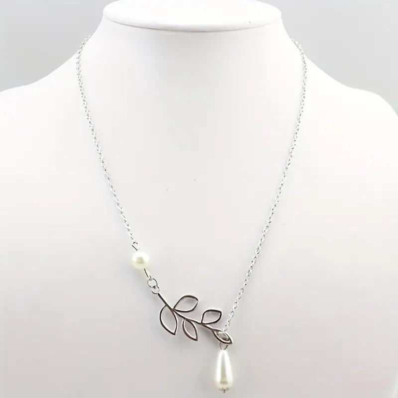 Faux Pearl Pendant Leaves Branch Decor Choker Necklace Charm Minimalist 95 UK