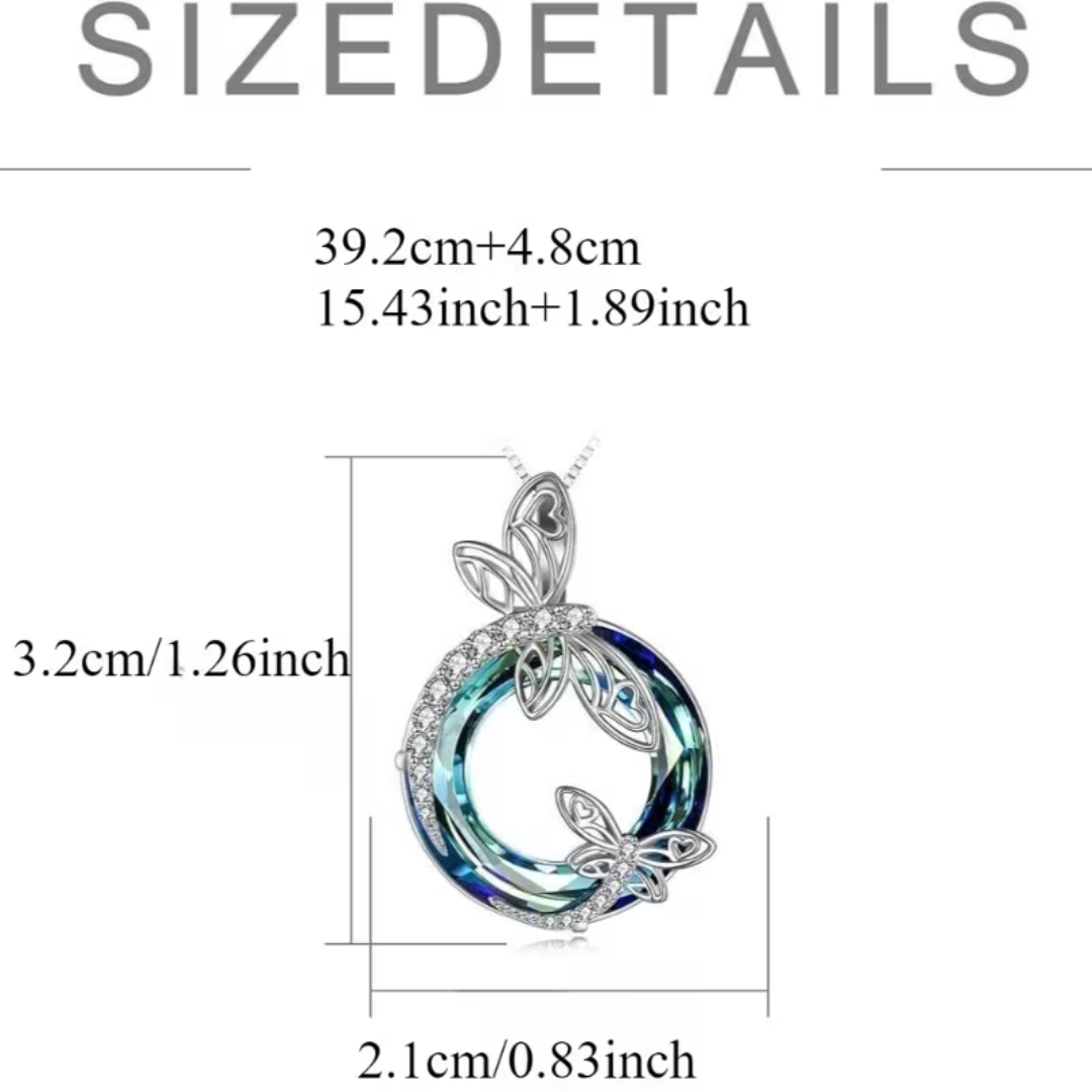 Dragonfly Necklace for Women Blue Crystal Round Pendant 39.2cm Chain 3.2cm B144