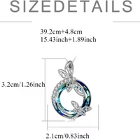 Dragonfly Necklace for Women Blue Crystal Round Pendant 39.2cm Chain 3.2cm B144