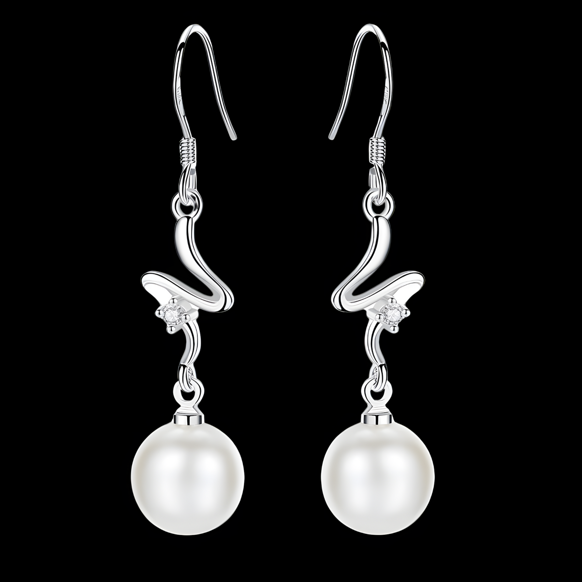 925 Silver-Plated Freshwater Pearl Drop Earrings for Women Elegant Geometric 919