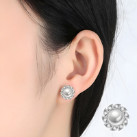 Sterling Silver Pearl Stud Earrings Women - 925 Silver Leaf-Inspired Crystal 310