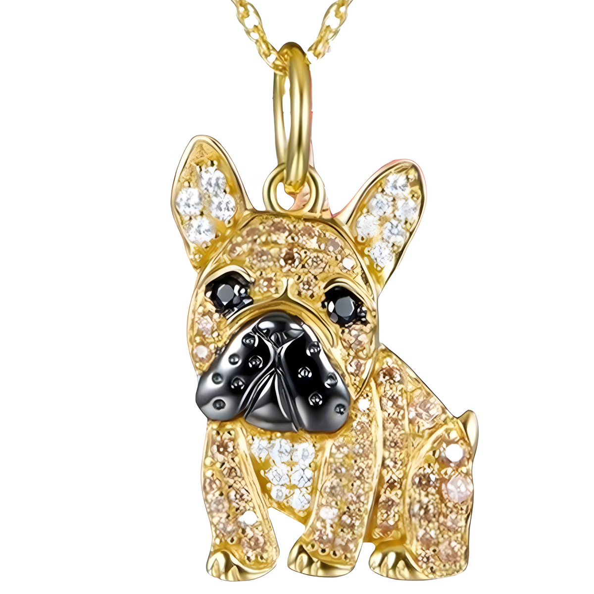 Gold-Plated Bulldog Pendant Necklace with Black Rhodium Accent Cubic Zircon B250