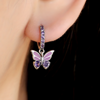 Sterling Silver Butterfly Dangle Earrings for Women 925 Silver Purple Zircon 845