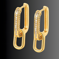925 Silver Gold-Plated Link Hoop Earrings for Women – Geometric Chain Design 912