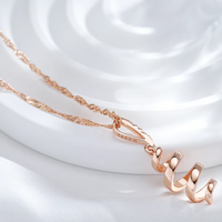 Rose Gold Spiral Pendant Necklace 34mm Twisted Wave Design Zircon Stone 1496