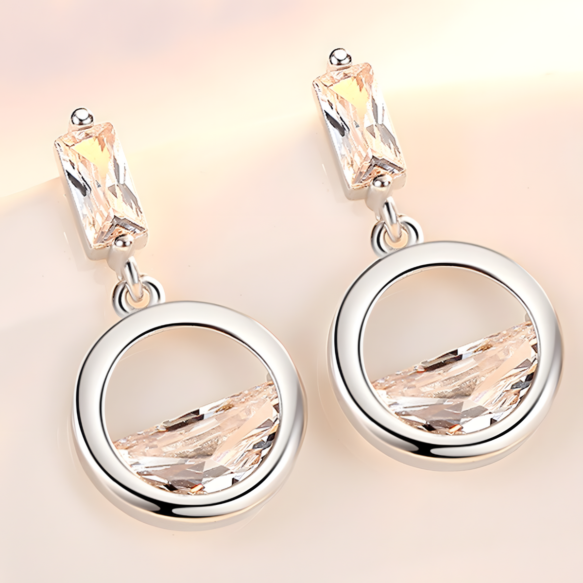 Half Round Cubic Zirconia Geometric Drop Earring Women Trendy Copper Dangle 1014