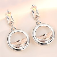 Half Round Cubic Zirconia Geometric Drop Earring Women Trendy Copper Dangle 1014