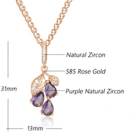 Purple Natural Zircon Pendant Necklace Copper, 585 Rose Gold Plated  1277
