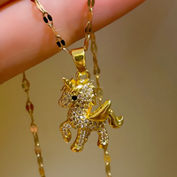 Cute Unicorn Pendant Necklace for Women – Copper Alloy Gold-Plated Animal 1150