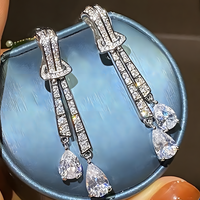 Bling Long Tassel Drop Earrings Women Geometric CZ Dangle Earrings Trendy 1390