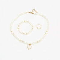 3pcs Necklace Bracelet Ring Set Girls, Sweet Heart Faux Pearl Jewelry Set 107 UK