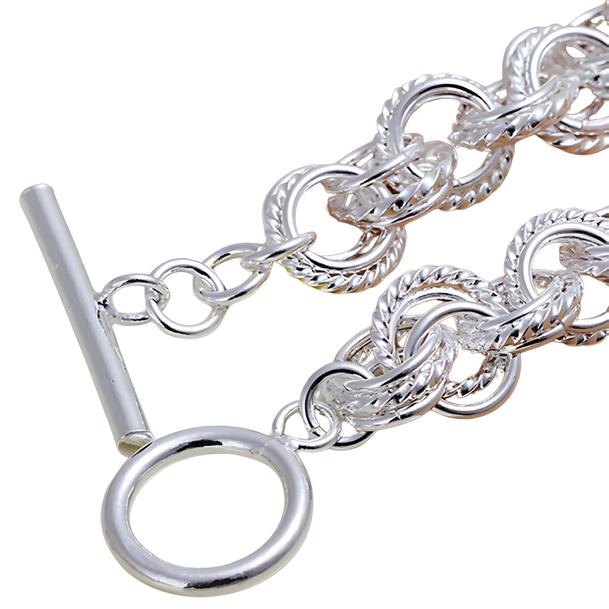 Silver Rolo Chain Bracelet for Women – Fashion Chunky Textured Circle Link 667