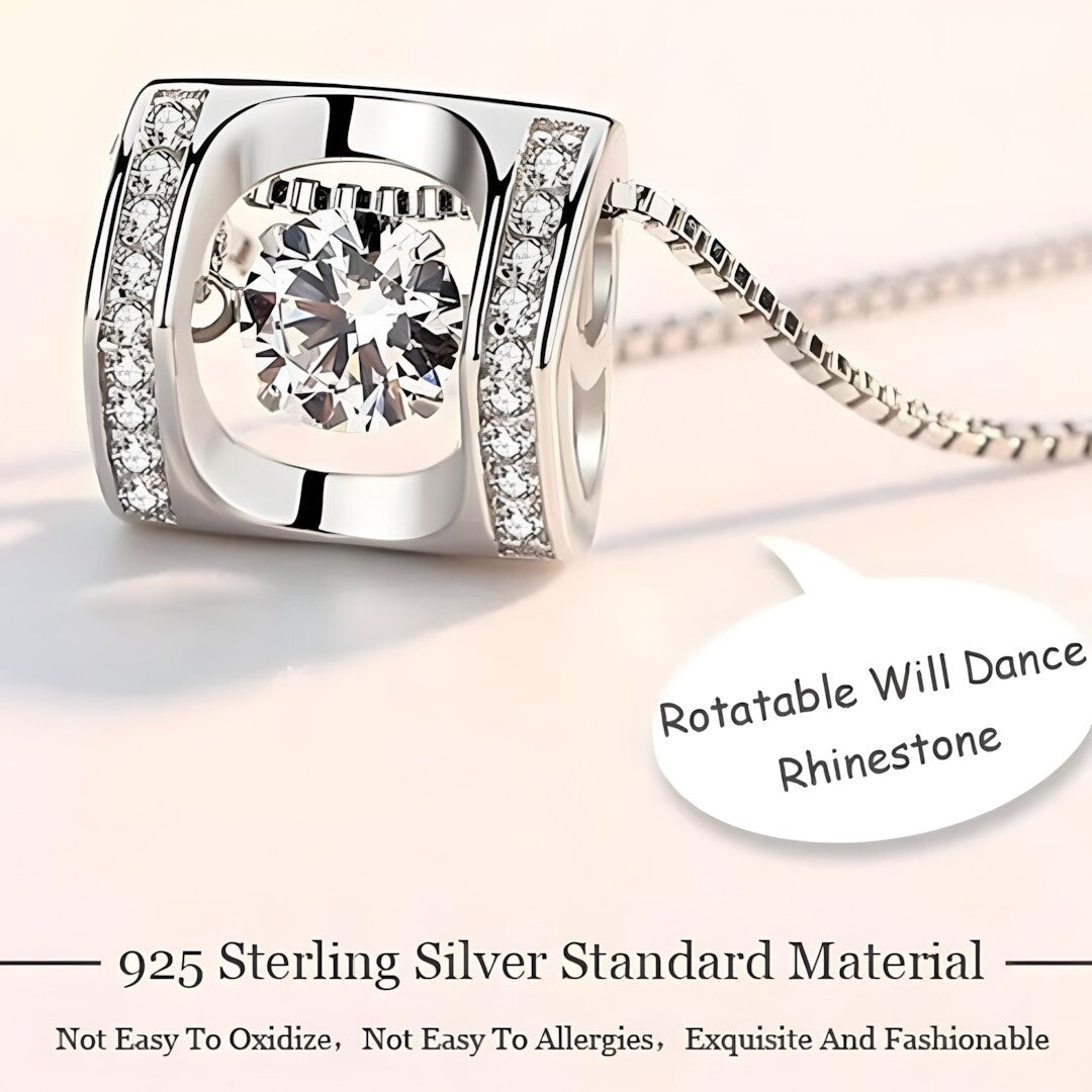925 Sterling Silver Rotating Dancing Zircon - Necklace Sparkling Pendant 255